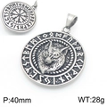 Pendaglio testa di lupo in acciaio inox vintage con rune e bussola vichinga - Testa di Lupo Runica (KP117730-LU) / Solo Ciondolo