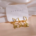 14K gold plated stainless steel hoop earrings set with starfish and fish tail pendants - Starfish Whale Tail Smile Glossy Style (Card Q) / 3 Piece Set