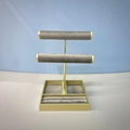 Espositore gioielli a doppia T dorata con vassoio in velluto grigio per collane e bracciali - Supporto per Bracciale a T a Doppio Strato con Vassoio (Grigio)