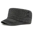 Classic black washed denim cadet cap with heavy stitching and metal eyelets for ventilation - Adjustable / Black