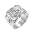Lussuoso anello quadrato hip-hop da uomo color argento con cristalli micro-pave lucidi - US 7 / Argento