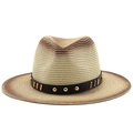 Classic straw jazz fedora with brown gradient brim and metal studded leather band - M (56-58cm) / Gradient Natural (01)