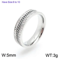 Silver Cuban chain ring with double rows of sparkling cubic zirconia, 5mm width - Steel Color Rhinestone Triple Layer