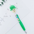 Green furry monster stylus pen with smiley face and colorful striped decorative barrel - Green