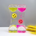 Dual heart liquid motion bubbler with yellow and pink oil drops and smiley faces - SY01 Heart Smiley Face