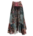Detail of tropical floral print on high-waisted wrap skirt with ruffled bohemian hemline - One Size / Single Skirt (Large Swing)