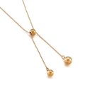 Minimalist gold-finish stainless steel Y-necklace with three polished ball pendants - Polished Gold