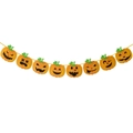 Halloween party banner with eight orange paper pumpkin cutouts on yellow string - Halloween All-Pumpkin Banner