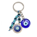 Detailansicht des Evil Eye Schlüsselanhängers mit blauen Harzperlen und Kristallen - Multi-Anhänger Evil Eye (BU06)