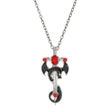 Gothic silver dragon sword necklace with red gemstones on a white background - White K Blackened with Red Zirconia