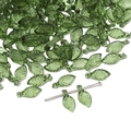 Transparent green acrylic leaf beads for DIY jewelry making scattered on white base - 10pcs/Pack / 5x10mm / Green