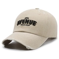 Vintage washed khaki baseball cap with 3D distressed embroidery and frayed brim - Adjustable / Light Beige