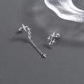Asymmetrical S925 silver star tassel earrings with micro-set zircon for women - Asymmetric Four Pointed Star Tassel Style (ES0662)