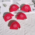 Red felt Christmas hat ornaments with white snowflake embroidery for DIY crafts - Christmas Hat / Red