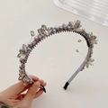 Elegant grey handmade beaded headband with sparkling crystals and imitation pearls - Grey Bead Wrap