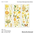 3-piece PET floral deco stickers with gold stamping featuring yellow butterflies and flowers - Butterfly Melody