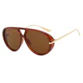 Bruine transparante aviator zonnebril met gouden metalen poten in C7-stijl - Theeframe Donkere Thee