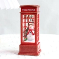 Red telephone booth Christmas lantern with snowman and glittery finish for desktop decor - Telephone Box Interior Snowman