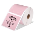 Pink heart-shaped thermal self-adhesive sticker roll with happiness warning text - 3*3 Inch Square-500pcs (Roll)-Warning / Pink
