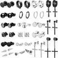 Lot de 20 paires de boucles d'oreilles en acier inoxydable pour hommes et femmes en noir et argent - Noir & Argent