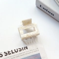 Elegant cream square acetate hair claw with marble texture on a minimalist background - Water Wave White