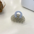 Top view of a handbag-shaped acetate hair claw with yellow and green checkerboard pattern - Blue Checkerboard Handbag Small