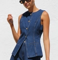 Gilet casual in denim blu scuro da donna con classica chiusura frontale a bottoni - S / Camicia Blu Scuro