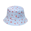 Light blue bucket hat with cute mushroom prints and reinforced brim stitching - Sky Blue Red White Mushroom Print