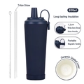 Navy blue 830ml ceramic lined insulated tumbler with magnetic handle and wide pearl straw - 830ml / Indigo Blue
