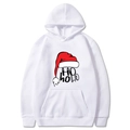 White Christmas hoodie featuring festive red Santa hat and HO HO HO print design - S / White
