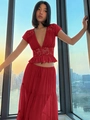 Completo rosso due pezzi donna con top in pizzo e gonna lunga fluida ed elegante - Taglia S / Top E Pantaloni / Rosso
