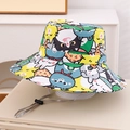 Detail of children's bucket hat with cartoon animal prints and adjustable windproof cord - 54cm (3-8 Years) / Yellow-Green
