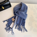 Blue and grey color-block scarf made of 100% Australian wool with fringe details - G0304 Blue