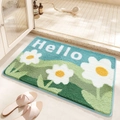 Tappeto da bagno blu rettangolare con fiori bianchi e scritta Hello per casa - Foresta di Lucciole / Tappetino da Bagno 40*60cm