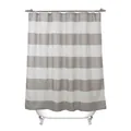 Waterproof shower curtain with grey and white horizontal stripes and metal hooks - Beige Coffee A Striped