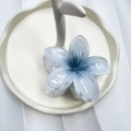 Pinza per capelli a fiore di frangipane con sfumatura blu in resina lucida rifinita - 8cm / Blu Nebbia
