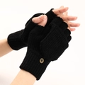 Detail of black knitted convertible gloves with button closure and rib cuffs - One Size / Black