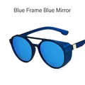 Steampunk sunglasses with blue frames, blue mercury lenses and mesh side shields - Blue Frame Blue Mirror Lens