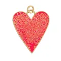 DIY red glitter heart pendant with golden metal plating and a fixed hanging loop - Rose Red Glitter Heart Style (K108283M1-Rose)
