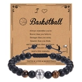 Handmade basketball bead bracelet with matte black stones and tiger eye on a gift card - Basketball Style 10