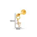 Gold titanium labret with dual rectangular zirconia drop pendant, 10mm length - Geometric Rectangle Style (T2502-3# Golden Color)