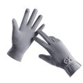Gants thermiques gris en velours pour femmes avec broderie tactile et nœud - Bord De Jupe À Nœud De-rong / Gris