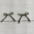 Silver bead bow accessory with safety pin backing for DIY clothing and hat decor - 46-Bow Silver (With Brooch)
