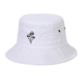 Bob blanc en coton délavé avec broderie de champignon noir et œillets d'aération - Réglable / Blanc