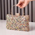 Golden evening clutch bag with colorful rhinestones in a geometric diamond pattern - Colorful