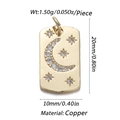 Gold celestial copper pendant with moon star patterns and cubic zirconia detailing - CX138-1 (Gold Star Moon Rectangular Pendant)