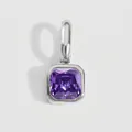 Premium square purple birthstone pendant crafted in polished stainless steel for DIY jewelry - February Deep Purple - Silver