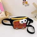 Cartoon school bus children crossbody bag with yellow contrast zipper and plush eyes - Black