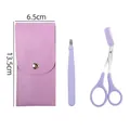 Purple eyebrow grooming kit with tweezer and scissors in a lychee leather pouch - Tweezer + Eyebrow Scissors 2pcs Set / Pink