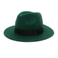 Classic dark green wool felt fedora with black ribbon band and pinched crown design - One Size / Dark Green